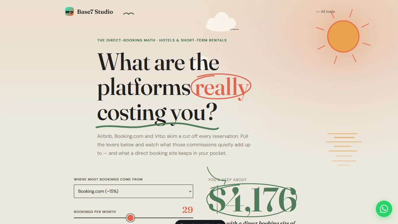Direct Booking Calculator website built by Base7 Studio