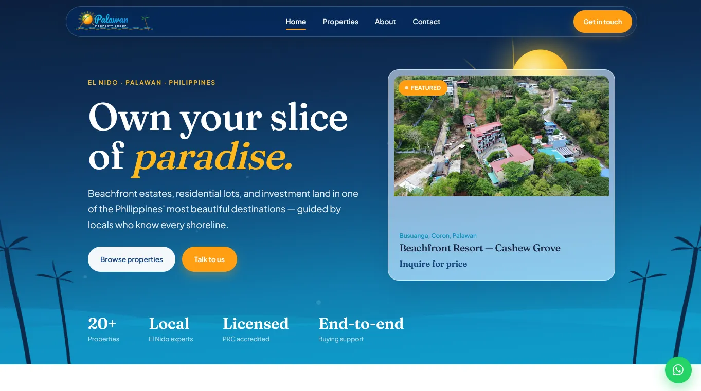 Palawan Property Group website built by Base7 Studio